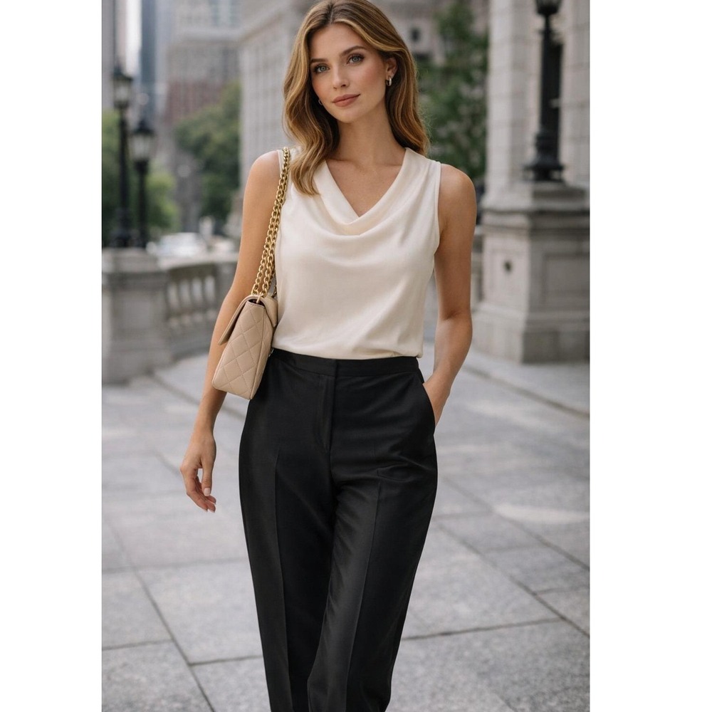 Elliott Lauren Silk Trousers Straight Leg Womens 14 Black Dress Pants Luxury USA